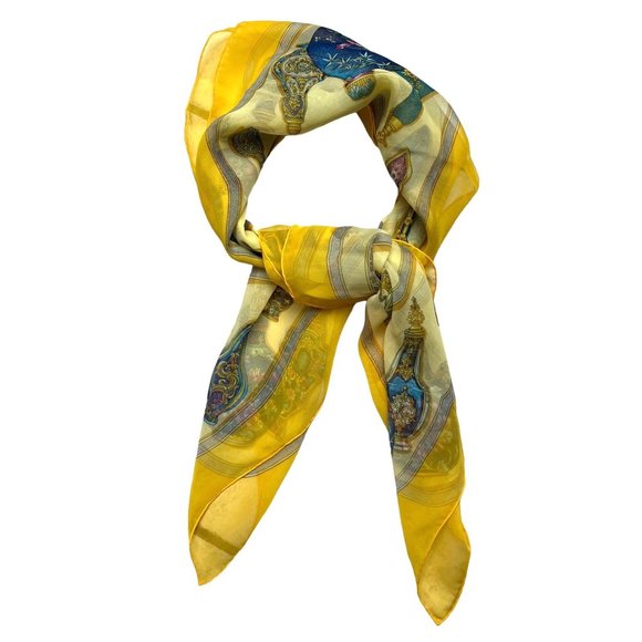 HERMES “Qu’importe Le Flacon Carre”35”x35”/90 Yellow/Multicolor Silk 100% Scarf - Picture 1 of 6